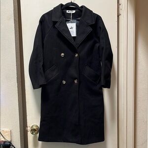 Black Double-Breasted Women's Coat small missing belt​